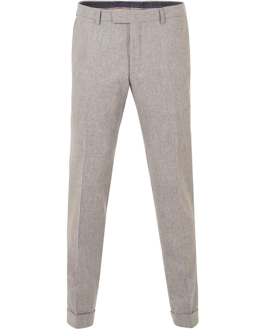 oscar jacobson dean turn up flannel trousers light grey Salg Virksomhet befzz